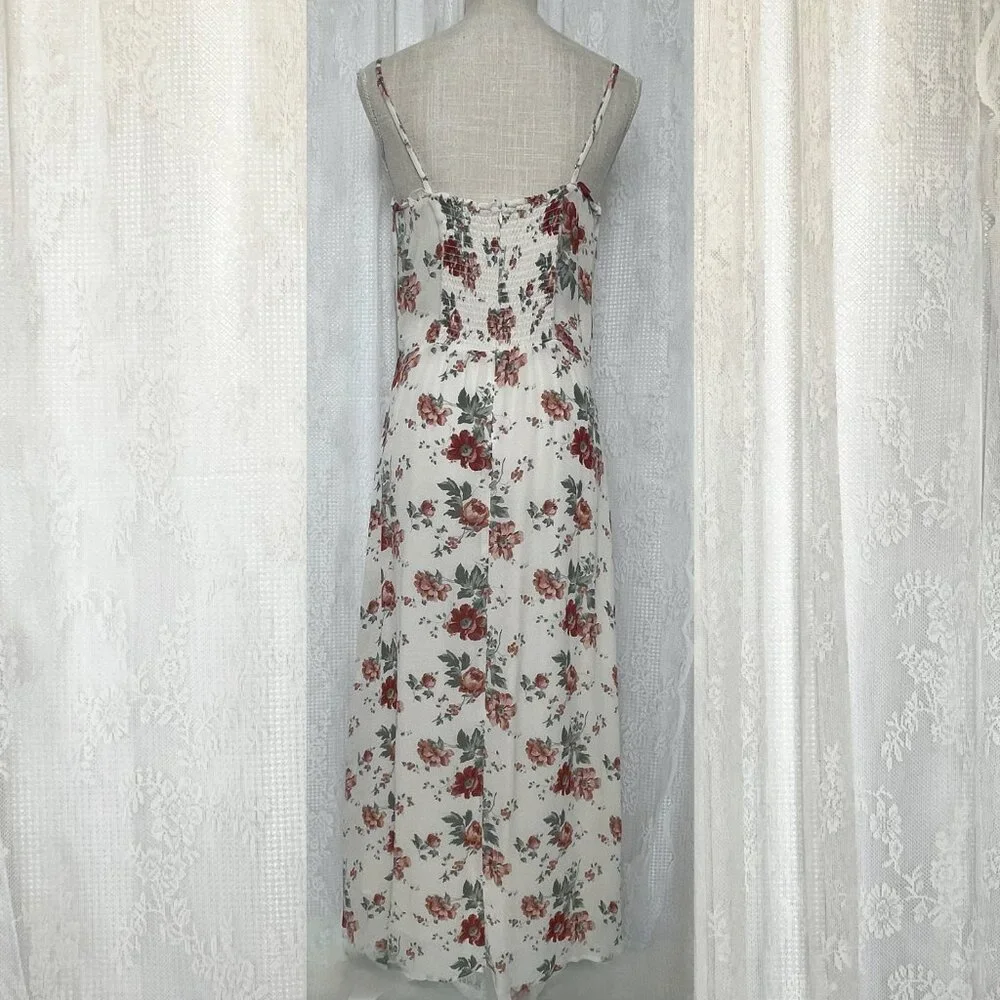 Reformation Women's Cassandra Dress 10 White Floral Midi Slit Graduation Event - Picture 4 of 7